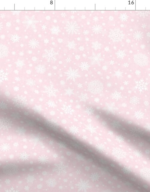 Small Bright Coordinate Pastel Pink and White Splattered Snowflakes Fabric