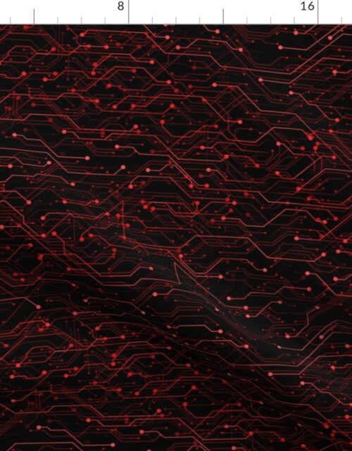 Small Bright Red Neon Computer Motherboard Circuitry Fabric
