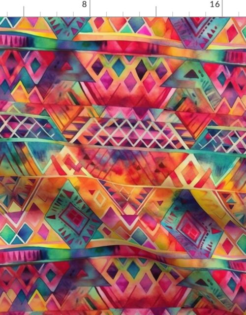 Small Bright Watercolor Aztec Geometric Pattern Fabric