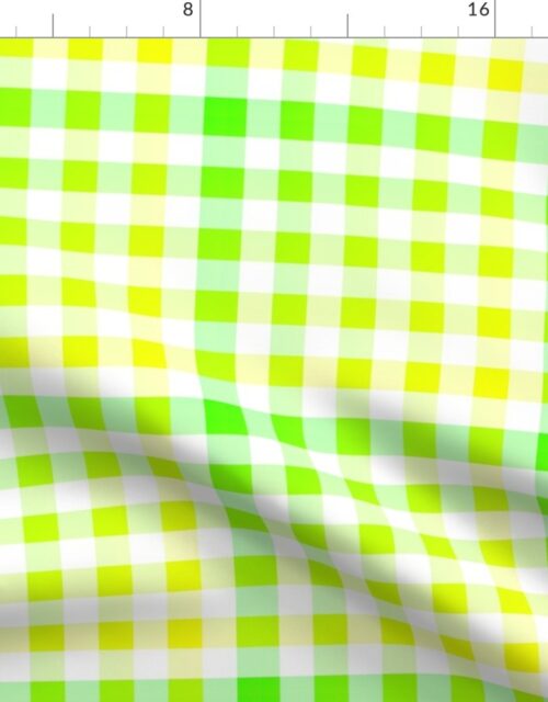 Small Bright Yellow and Green Ombré  Shade Gingham Check Plaid Fabric