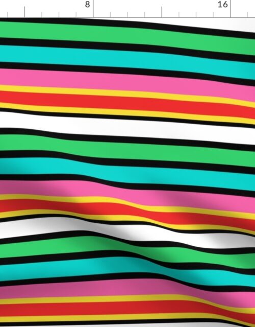 Small Candy Colored Horizontal Deckchair Stripes in Pink, Aqua and Mint Fabric