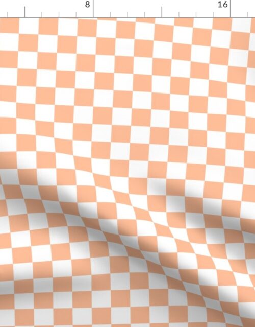 Small Checkerboard Checks in Peach Fuzz Color of the Year 2024 and White Fabric