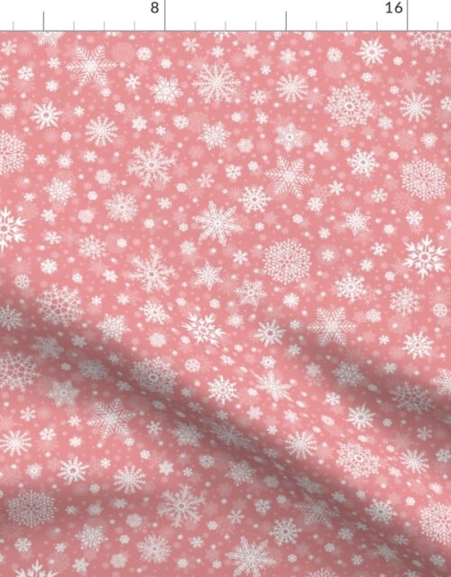 Small Christmas Peach and White Splattered Snowflakes Fabric