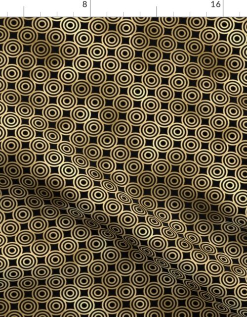 Small Circle Rings in Black and Gold Vintage Faux Foil Art Deco Vintage Foil Pattern Fabric