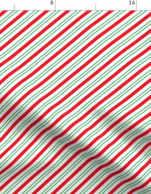 Small Classic Red Green Diagonal Christmas Candy Stripes Fabric