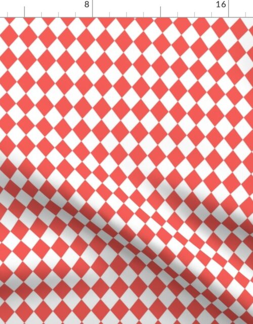 Small Coral and White Diamond Harlequin Check Pattern Fabric