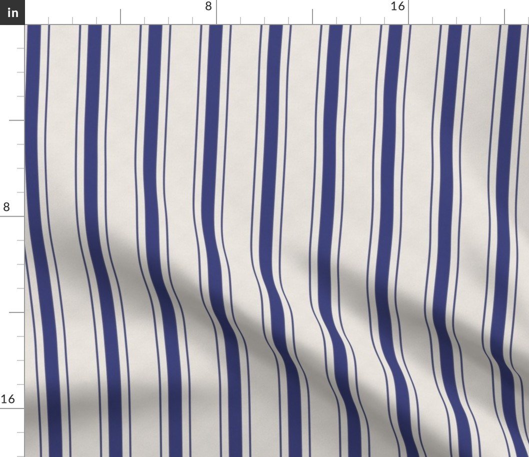Small Cornflower Blue Antique Vintage Mattress Ticking Stripe on Cream Fabric