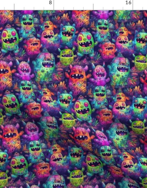 Small Cute Halloween Monster Watercolor Doodles in  Bright Colors Fabric
