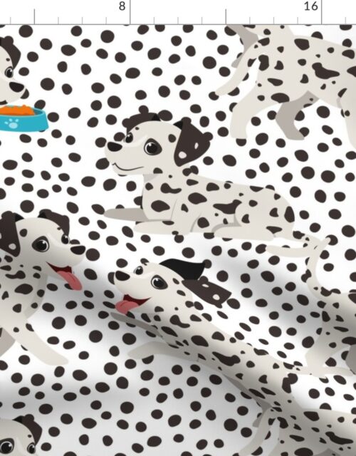Small Dalmation Pups with Black and White Spotted Fur Playing on Black Spotted Background Fabric