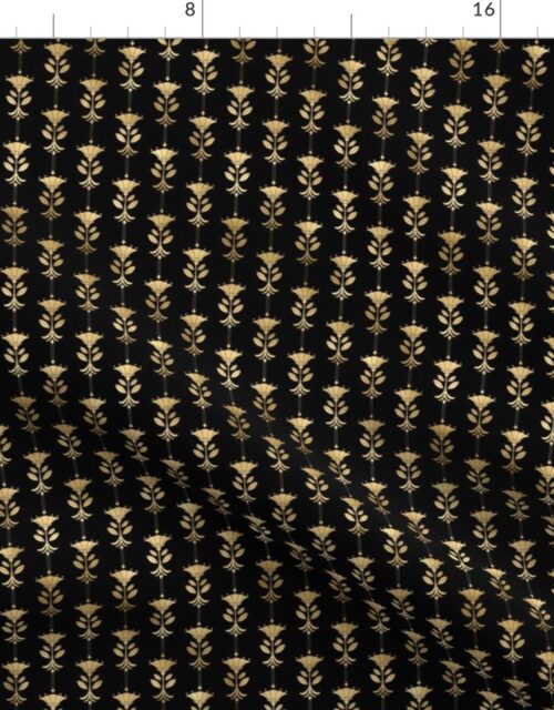 Small Damask Motifs in Black and Gold Vintage Faux Foil Art Deco Vintage Foil Pattern Fabric