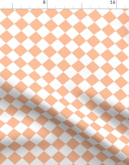Small Diagonal Diamond Checks in Peach Fuzz Color of the Year 2024 and White Fabric