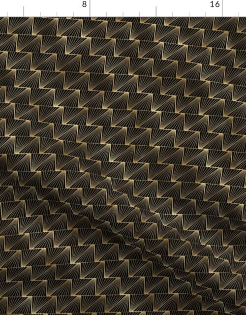 Small Diagonal Triangles in Black and Gold Vintage Faux Foil Art Deco Vintage Foil Pattern Fabric