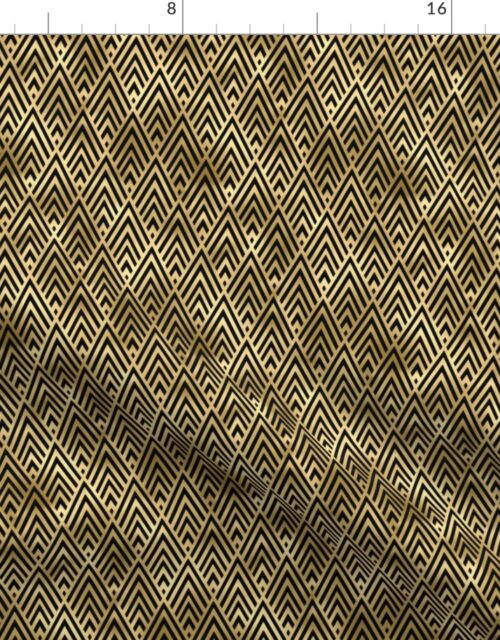 Small Diamond Chevrons in Black and Gold Vintage Faux Foil Art Deco Vintage Foil Pattern Fabric