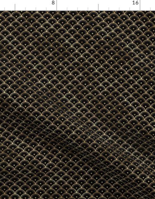 Small Dotted Scales in Black and Gold Vintage Faux Foil Art Deco Vintage Foil Pattern Fabric
