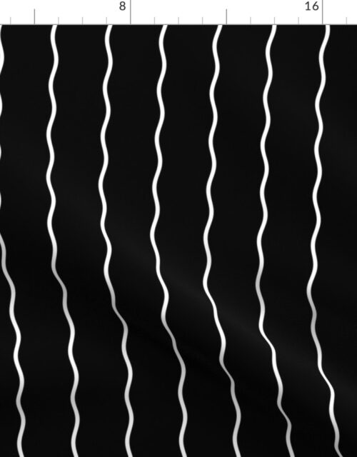 Small Double Squiggly White Lines on Black Fabric