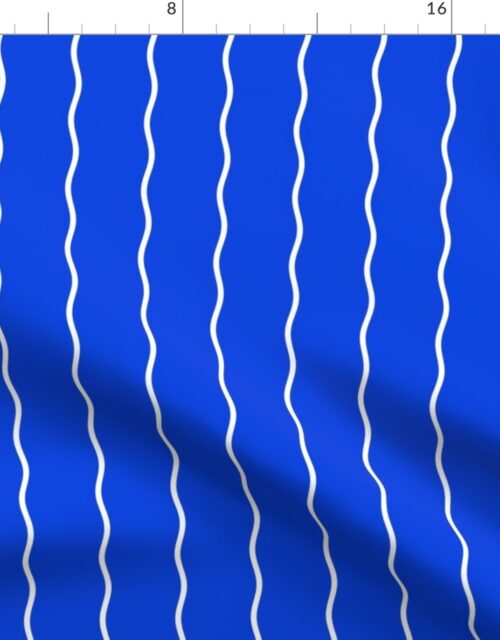 Small Double Squiggly White Lines on Blue Fabric