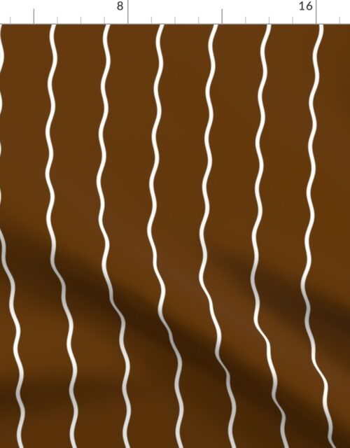 Small Double Squiggly White Lines on Brown Fabric
