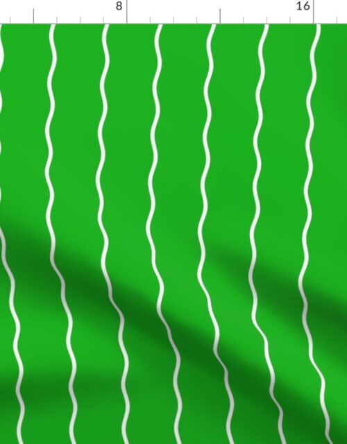 Small Double Squiggly White Lines on Green Fabric