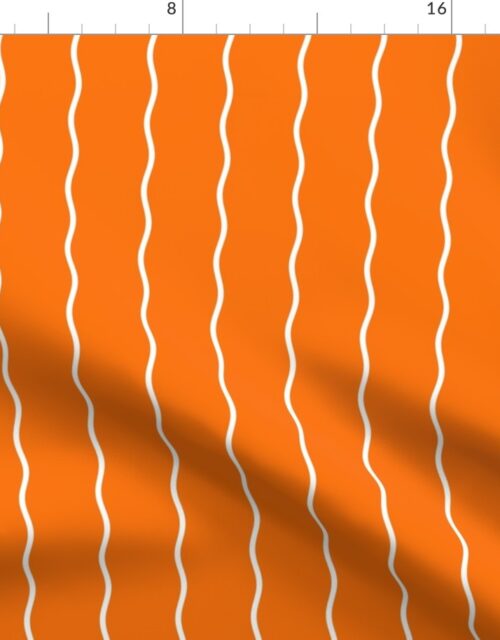 Small Double Squiggly White Lines on Orange Fabric