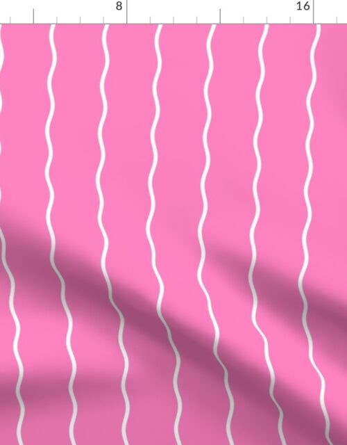 Small Double Squiggly White Lines on Pink Fabric
