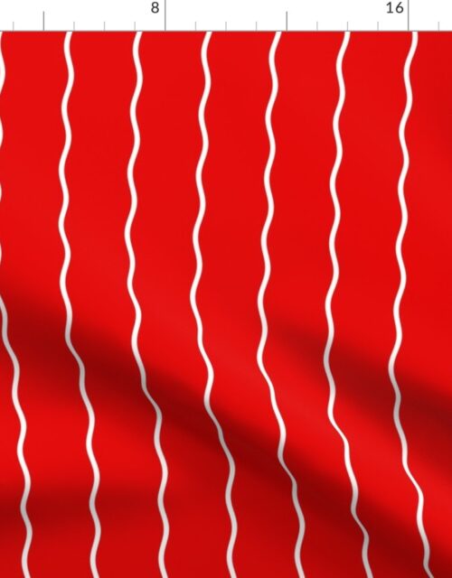 Small Double Squiggly White Lines on Red Fabric