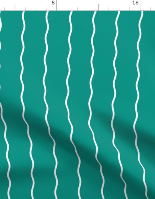 Small Double Squiggly White Lines on Teal Fabric