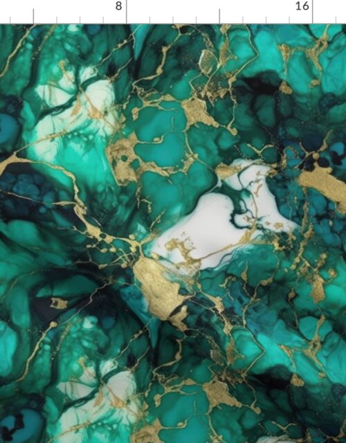 Small Emerald and Gold Alcohol Ink 2 Fabric