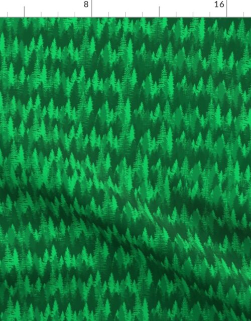 Small Endless Evergreen Forest with Fir Trees in Shades of Bright Green Fabric