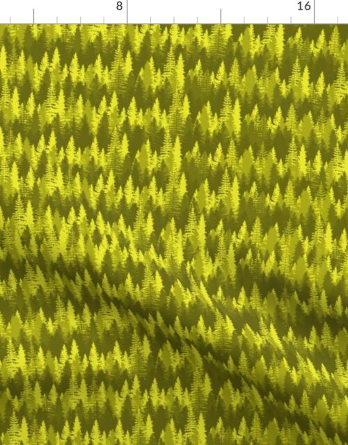 Small Endless Evergreen Forest with Fir Trees in Shades of Golden Yellow Fabric