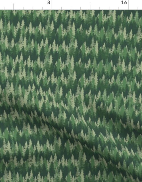Small Endless Evergreen Forest with Fir Trees in Shades of Green Fabric