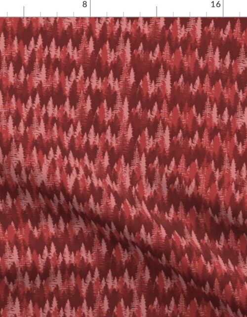 Small Endless Evergreen Forest with Fir Trees in Shades of Red Fabric