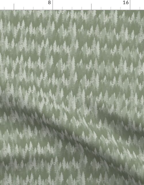 Small Endless Evergreen Forest with Fir Trees in Shades of Sage Green Fabric