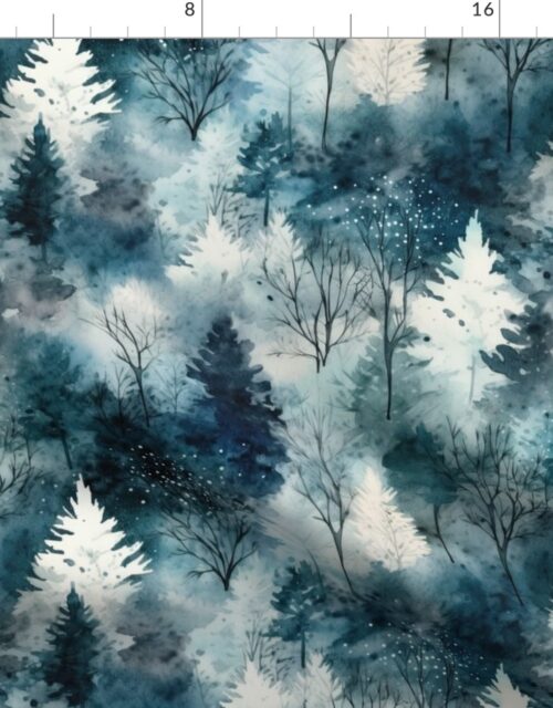 Small Endless Winter Tree Dreamscape Trees in Misty Forest Fabric