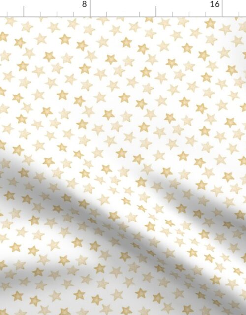 Small Faded Golden Christmas Stars on White Fabric