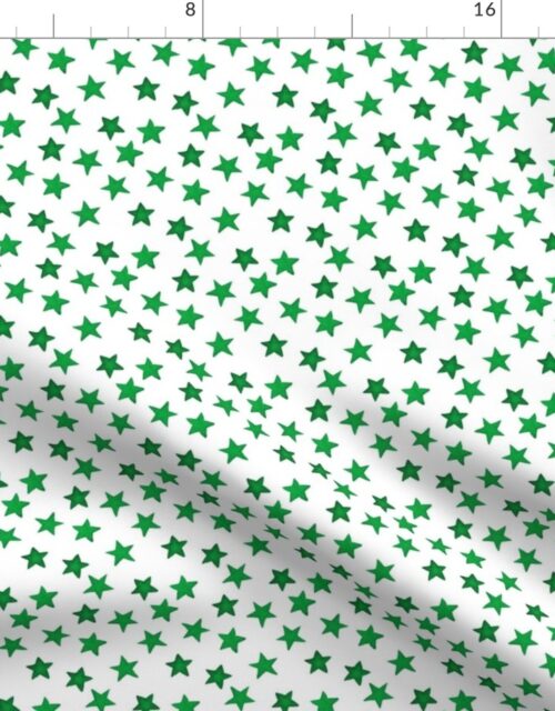 Small Faded Green Christmas Stars on White Fabric