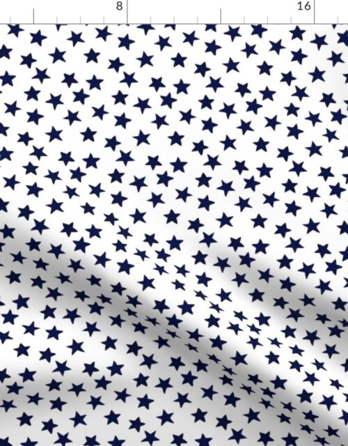Small Faded Midnight Blue Christmas Stars on White Fabric