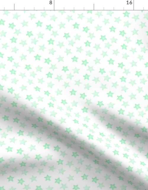 Small Faded Mint Christmas Stars on White Fabric