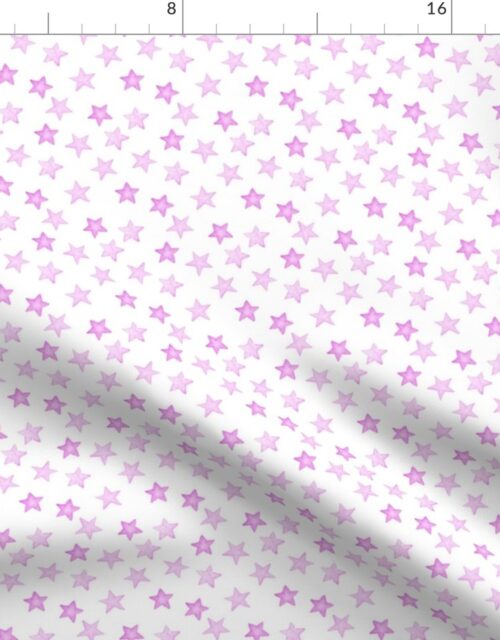 Small Faded Pink Christmas Stars on White Fabric