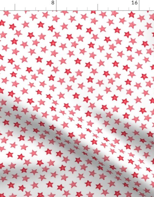 Small Faded Red Christmas Stars on White Fabric