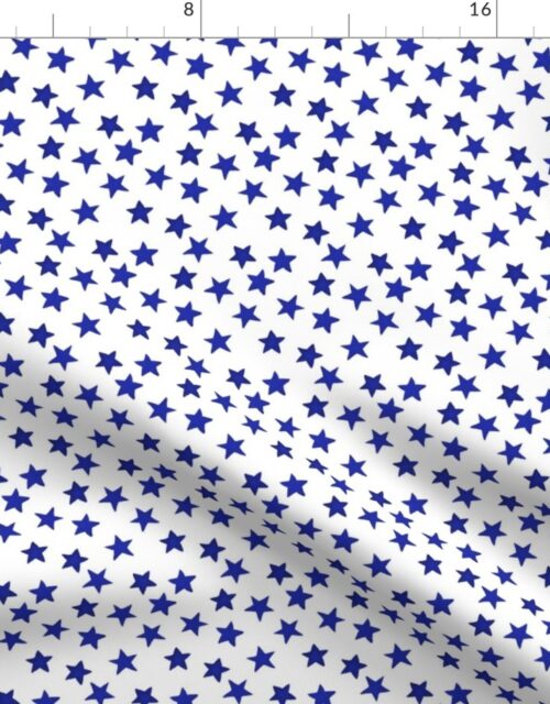 Small Faded Royal Blue Christmas Stars on White Fabric