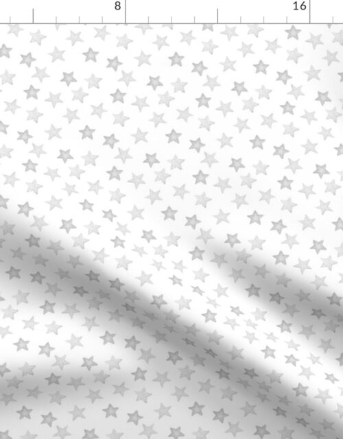 Small Faded Silver Christmas Stars on White Fabric