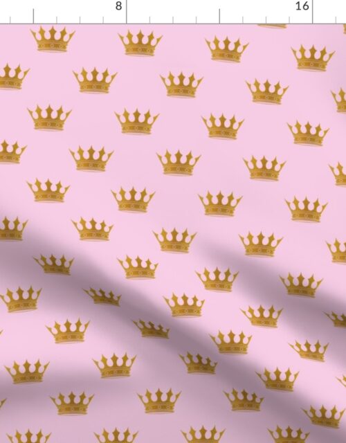 Small Gold Crowns on Princess Pink Fabric