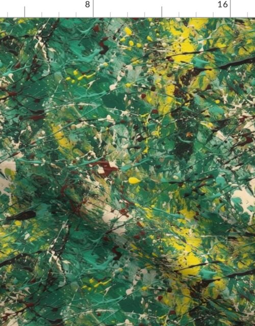 Small Green Drip Paint Splatter Technique with Splashes of Yellow Fabric