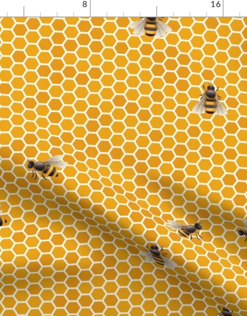 Small Honey Honeycomb Bee Hive Geometric Hexagonal Design with Bees Fabric
