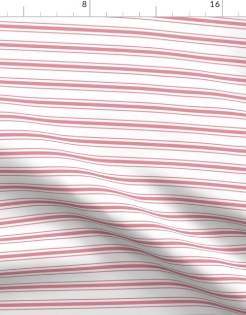 Small Horizontal Nantucket Red Mattress Ticking Stripes on White Fabric