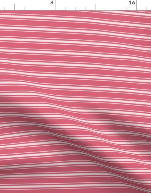 Small Horizontal White Mattress Ticking Stripes on Nantucket Red Fabric