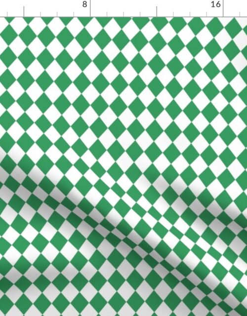 Small Kelly Green and White Diamond Harlequin Check Pattern Fabric