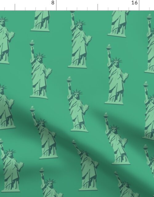 Small Lady Liberty Statues Repeat in Beguiling Green Fabric