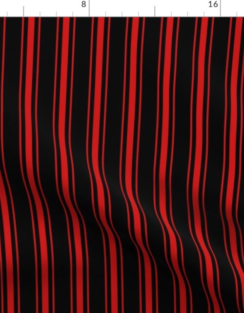 Small Mattress Ticking Wide Striped Pattern Jet Black on Red Fabric