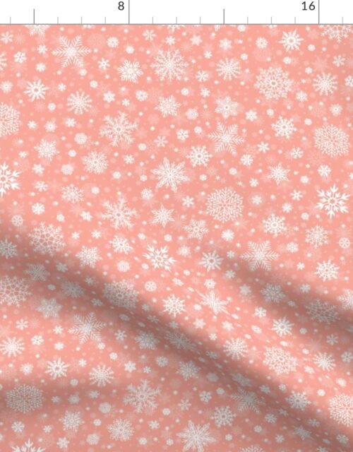 Small Merry Bright Peach and White Splattered Snowflakes Fabric